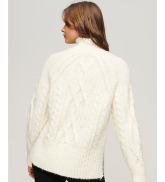 Superdry Pull blanc en tricot  col montant en tricot de huit