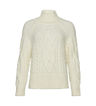 Superdry Jersey de cuello alto en punto de ochos blanco