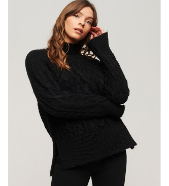 Superdry Pull noir en tricot  col montant en tricot de huit