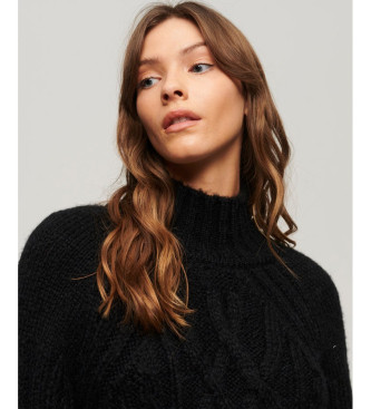 Superdry Pull noir en tricot  col montant en tricot de huit