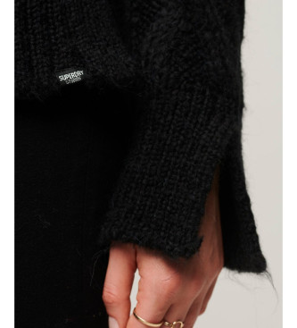 Superdry Pull noir en tricot  col montant en tricot de huit