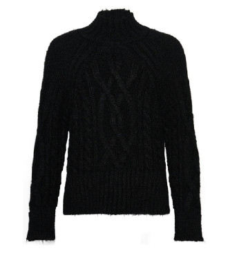 Superdry Pull noir en tricot  col montant en tricot de huit