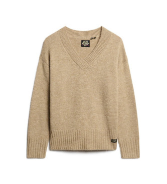 Superdry Essenziale maglione beige con scollo a V