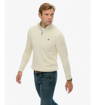 Superdry Džemper z ovratnikom Mao v bež barvi z zadrgo
