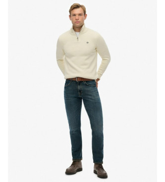 Superdry Džemper z ovratnikom Mao v bež barvi z zadrgo