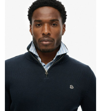 Superdry Pull  col zipp marine avec col mao