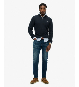 Superdry Pull  col zipp marine avec col mao
