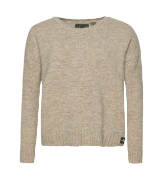 Superdry Pull beige essentiel  col ras du cou