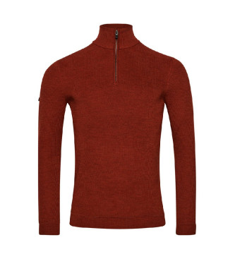 Superdry Jersey de lana merina con media cremallera rojo