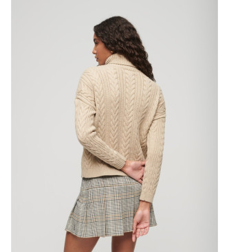 Superdry Beige roll-necked jumper with dropped shoulders and turndown collar