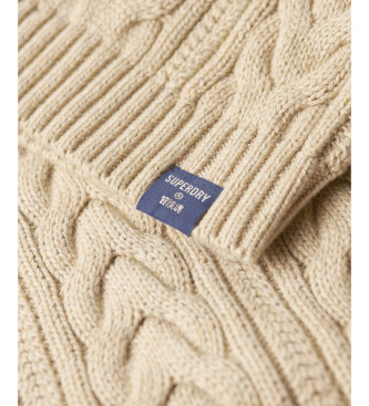 Superdry Maglione beige lavorato a trecce con collo rialzato e spalle scese