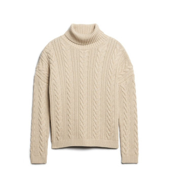 Superdry Beige roll-necked jumper with dropped shoulders and turndown collar