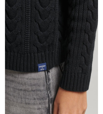 Superdry Jersey de ochos con cuello vuelto y hombros cados negro