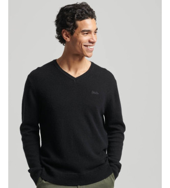 Superdry Strickpullover mit V-Ausschnitt und Stickerei Essential schwarz