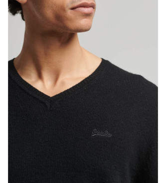 Superdry Jersey de punto con cuello de pico y bordado Essential negro