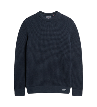 Superdry Strickpulli mit Rundhalsausschnitt und marineblauer Textur