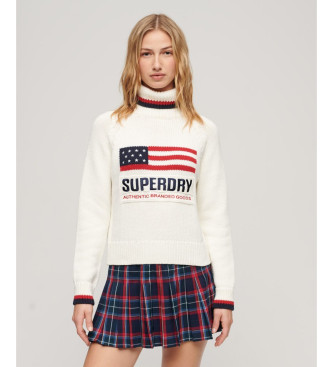 Superdry Jersey De Punto Con Cuello Vuelto Americana blanco