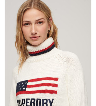 Superdry Pulver americano de malha com gola virada para baixo branco