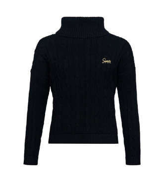 Superdry Gebreide pullover met omgeslagen kraag in marineblauw gevlochten breisel