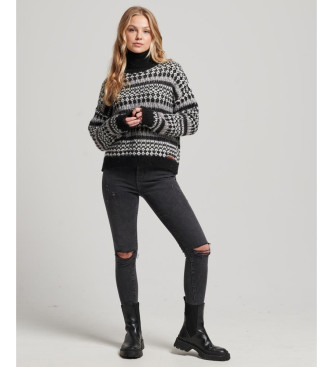 Superdry Krótki sweter z dzianiny z wywijanym kołnierzem, czarny