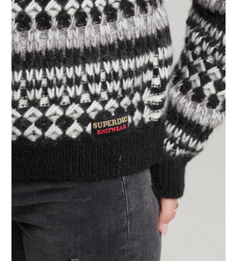 Superdry Short knitted jumper with turn-down collar black