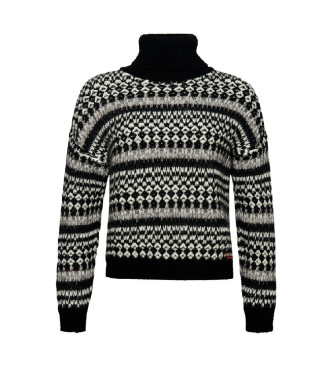 Superdry Short knitted jumper with turn-down collar black