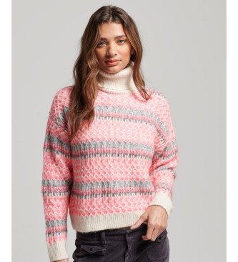 Superdry Short knitted pullover with pink turtleneck