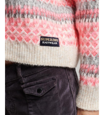 Superdry Kort stickad trja med rosa polokrage