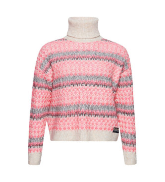 Superdry Short knitted pullover with pink turtleneck