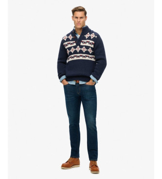 Superdry Chunky strikket trje med print og navy baker-krave