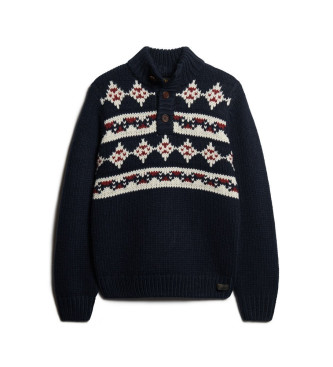 Superdry Chunky strikket trje med print og navy baker-krave