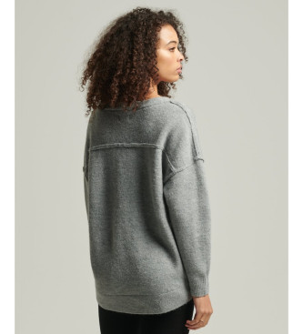 Superdry Locker gestrickter Pullover mit V-Ausschnitt grau