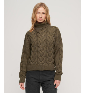 Superdry Braided knitted jumper with green polo collar