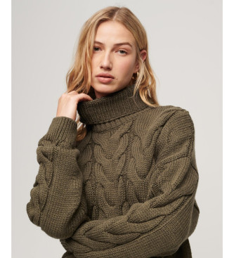 Superdry Braided knitted jumper with green polo collar