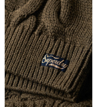 Superdry Braided knitted jumper with green polo collar