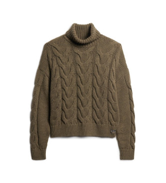 Superdry Braided knitted jumper with green polo collar