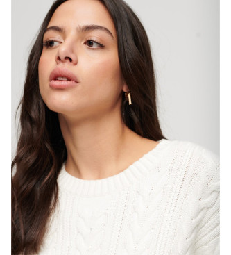 Superdry Knitted braided jumper with round neck and white dropped shoulders