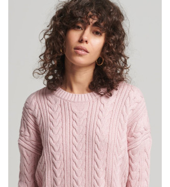 Superdry Pink knitted braided jumper with round neck and dropped shoulders