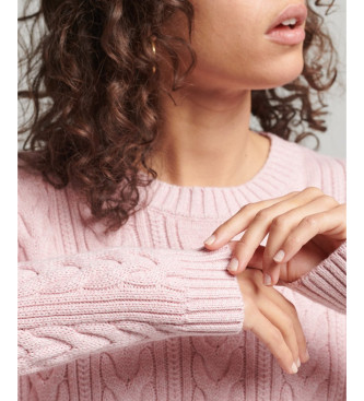 Superdry Pink knitted braided jumper with round neck and dropped shoulders