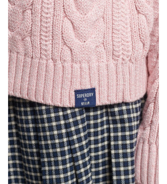 Superdry Pink knitted braided jumper with round neck and dropped shoulders