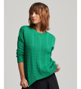 Superdry Knitted braided jumper with round neck and drop shoulders green