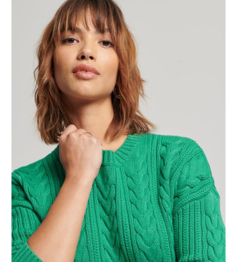 Superdry Knitted braided jumper with round neck and drop shoulders green