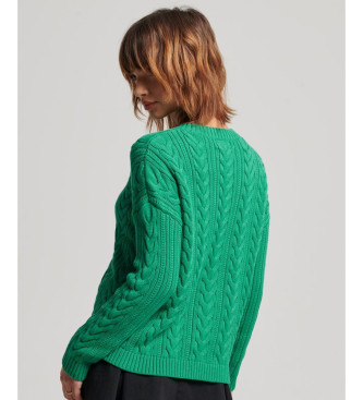 Superdry Knitted braided jumper with round neck and drop shoulders green