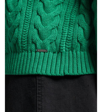 Superdry Maglione lavorato a maglia a trecce con collo rotondo e spalla abbassata verde