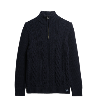 Superdry Geflochtener Strickpullover mit halbem Reiverschluss Jacob navy