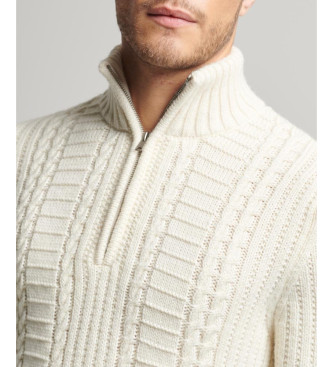 Superdry Vintage Jacob half-zip braided knitted jumper white