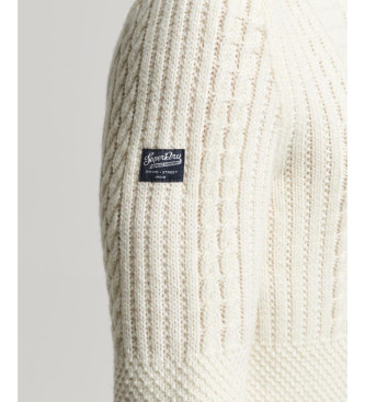 Superdry Vintage Jacob half-zip braided knitted jumper white