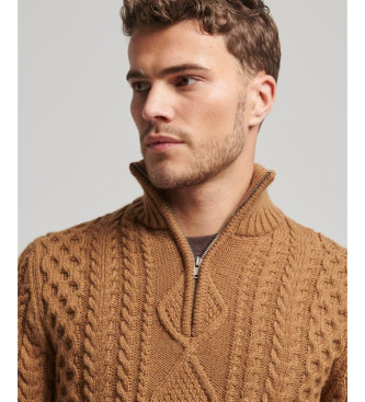 Superdry Braided knitted jumper with half zip Vintage Jacob brown