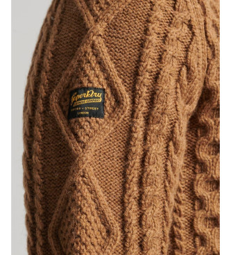 Superdry Braided knitted jumper with half zip Vintage Jacob brown