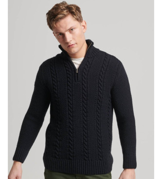 Superdry Pull en tricot tress demi-zip Vintage Jacob navy